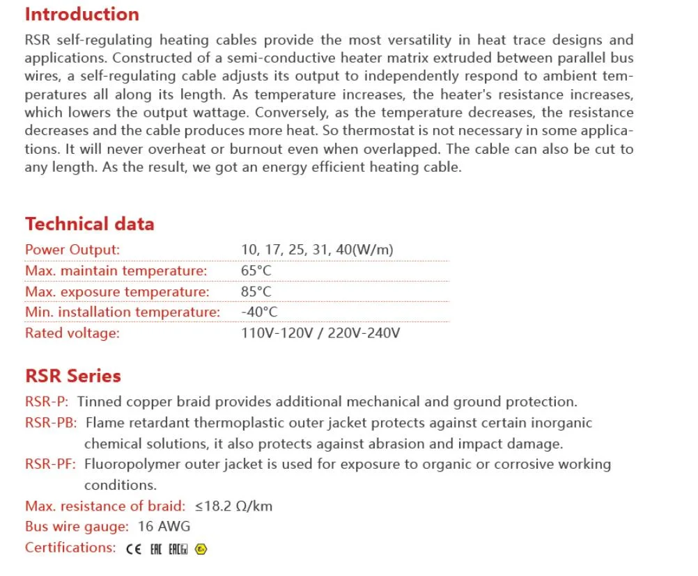 Heating Cable Electric Tracing